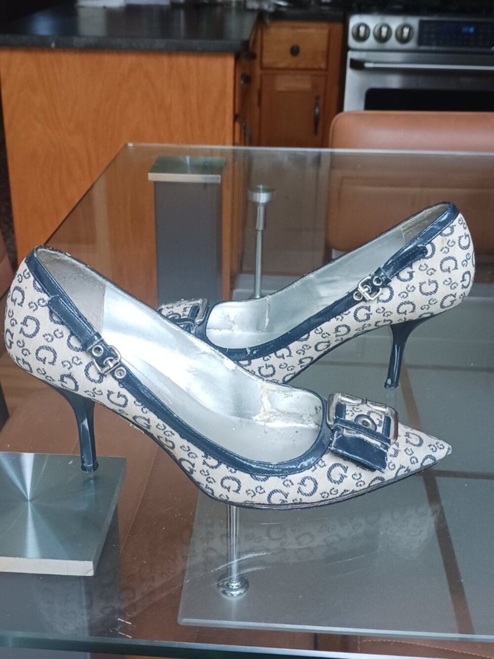 Guess Blue and White pointed-toe stiletto pumps